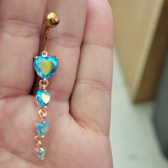 Rose Gold Radiant Heart Sparkle Cascade Chandelier Belly Button Ring - Picture 4 of 4